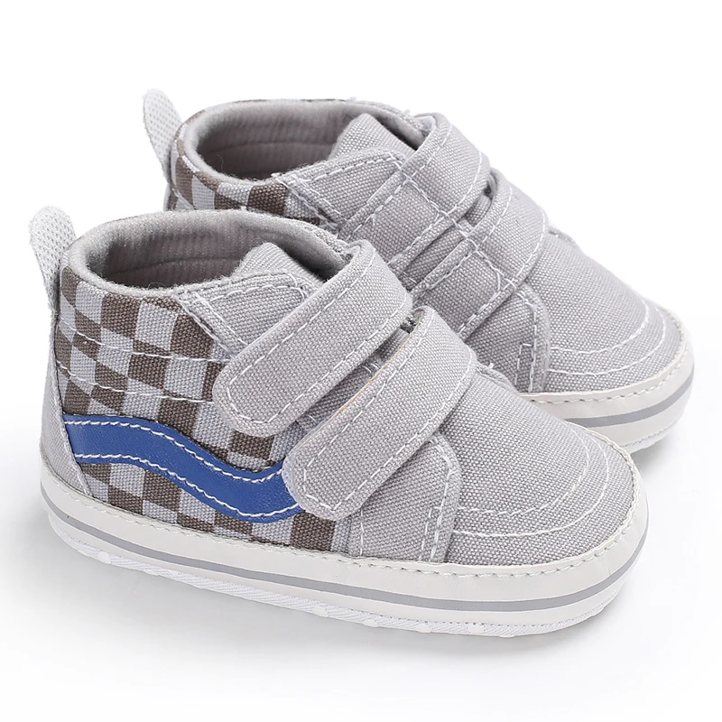 

Soft Fabric Sneakers for Boys and Girls 0-1 Year Old - Checkerboard Canvas Casual Sports Shoes with Closure, Lightweight & Breat