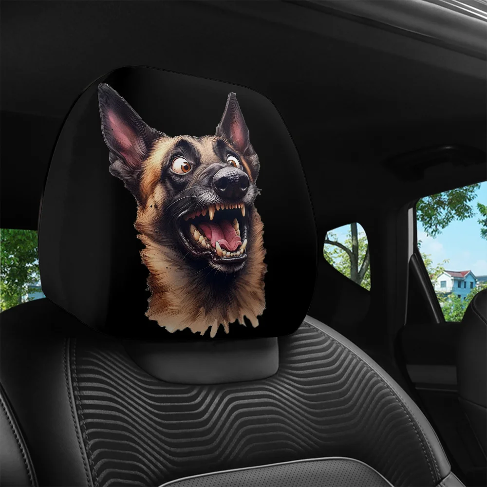 2pcs, Fierce German Shepherd Print Headrest Covers, Interior Decor, Fashion Seat Protectors, Washable, Easy To Install, Suita