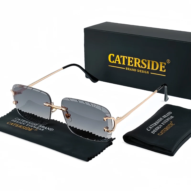 CATERSIDE Rimless Square Sunglasses Men Gradient Trimmed Lenses Metal Frame Sun Glasses Punk Women UV400 Lunette De Soleil Homme