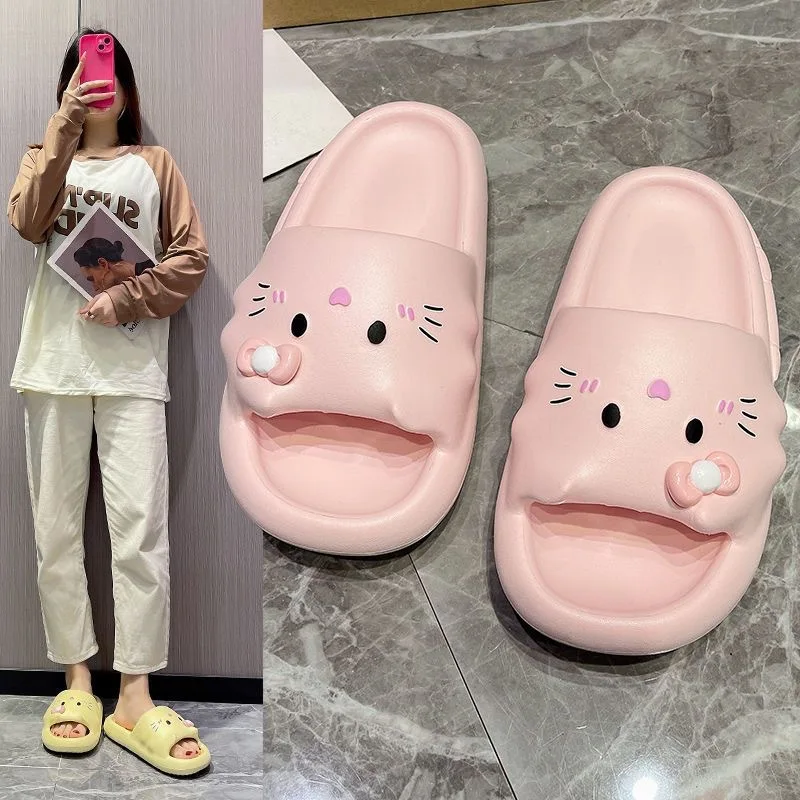 Sanrio Slippers Hello Kitty  Cinnamoroll Kuromi Slippers Kawaii Women Indoor Slippers Comzy Anti-Slip House Flat Slipper