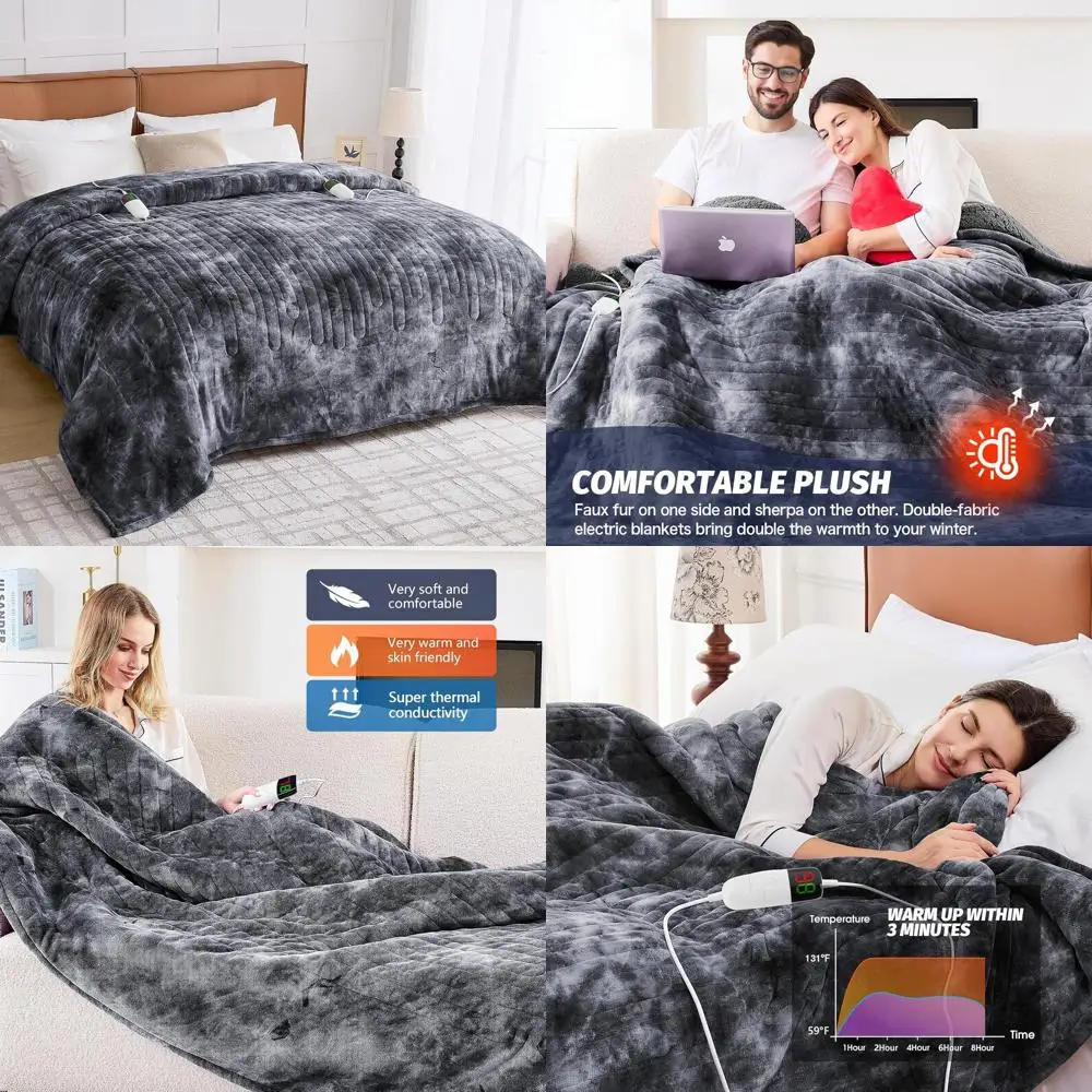 

Электрическое одеяло из искусственного меха шерпа, 5 режимов таймера и 10 уровней нагрева, 84x90, мраморно-серое, для дивана-кровати, теплый зимний подарок