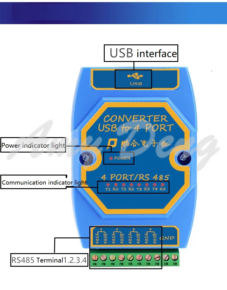 Four ways USB to 4-port RS485 industrial grade isolation 485 to USB serial cable, 4 COM port communication converters ABML-ARA-3