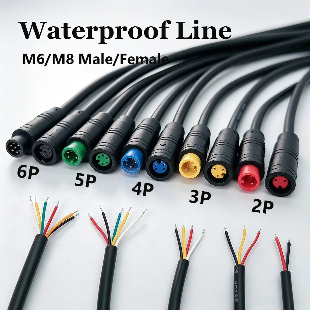 1 Stück M6 M8 2/3/4/5/6-poliger Stecker/Buchse für E-Bike, wasserdichter Steckverbinder für Signalkabel, Sensor, Roller, Kabellänge 20 cm – Detail 1