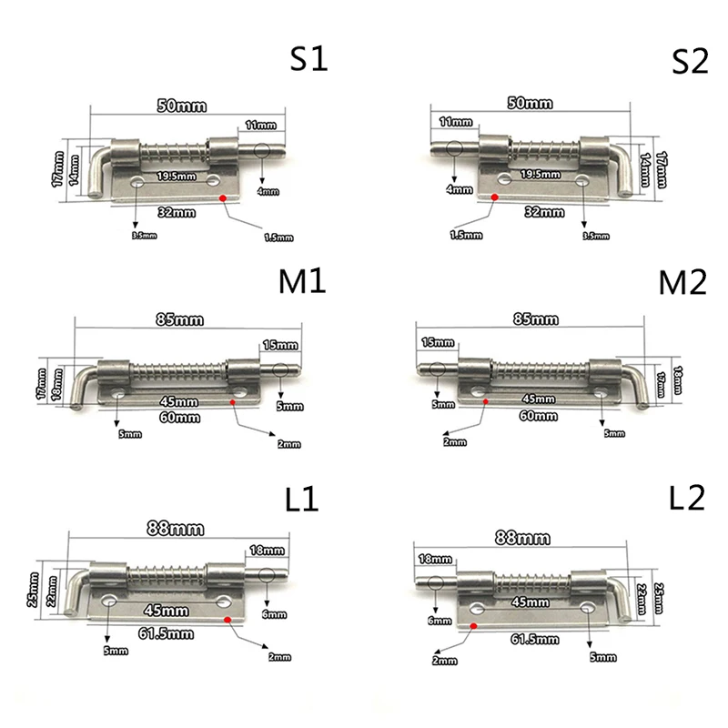 1pc 304 Stainless Steel Loaded Hinge Security Spring Bolt Barrel Latch Hardware