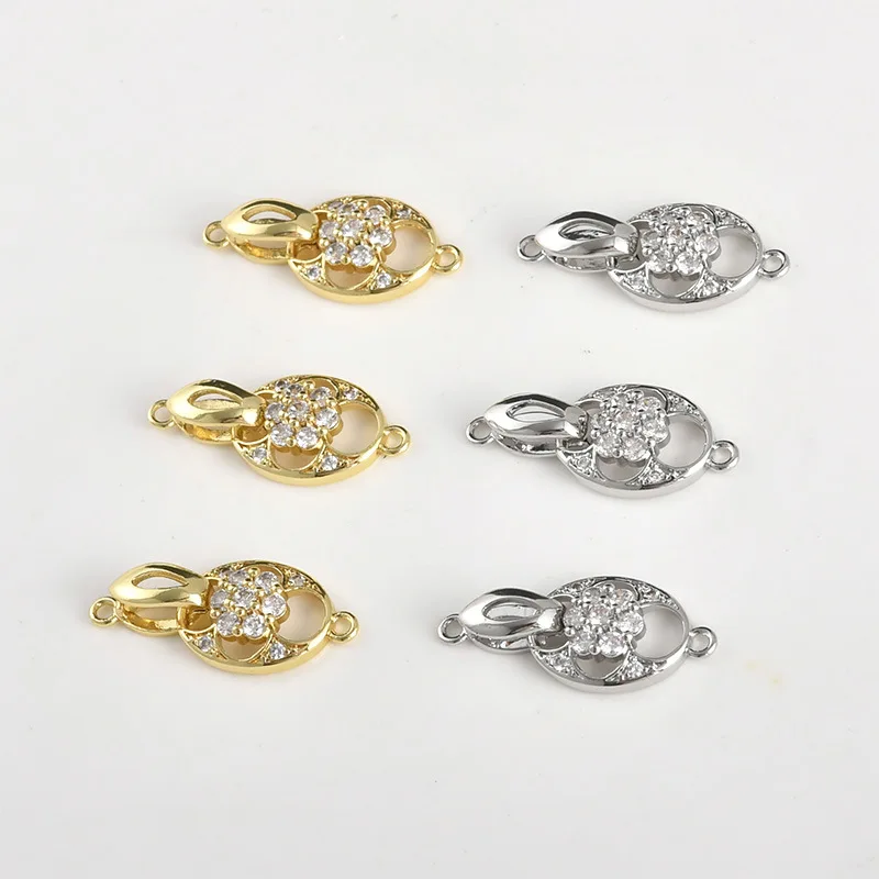 

Медная фурнитура с покрытием под 18-каратное золото, сохраняющая цвет, овальная, полая, в форме цветка, с жемчужной головкой-пуговицей, для самостоятельного изготовления браслетов и ожерелий, концевая застежка