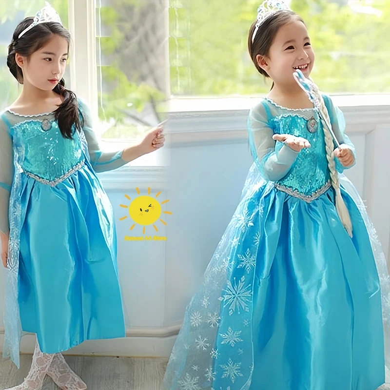 Disfraz de Halloween ♥ BEAST KINGDOM Vestido Azul de la Reina Elsa de Frozen con Corona, Regalo de Cumpleaños, Ropa Sorpresa Nueva 2026