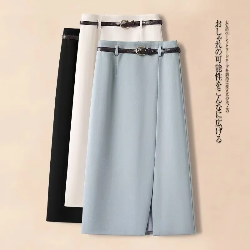 

Весенне-осенняя новая однотонная элегантная полуюбка, женская темпераментная тонкая юбка трапециевидной формы средней длины с высокой талией, красивая офисная женская юбка