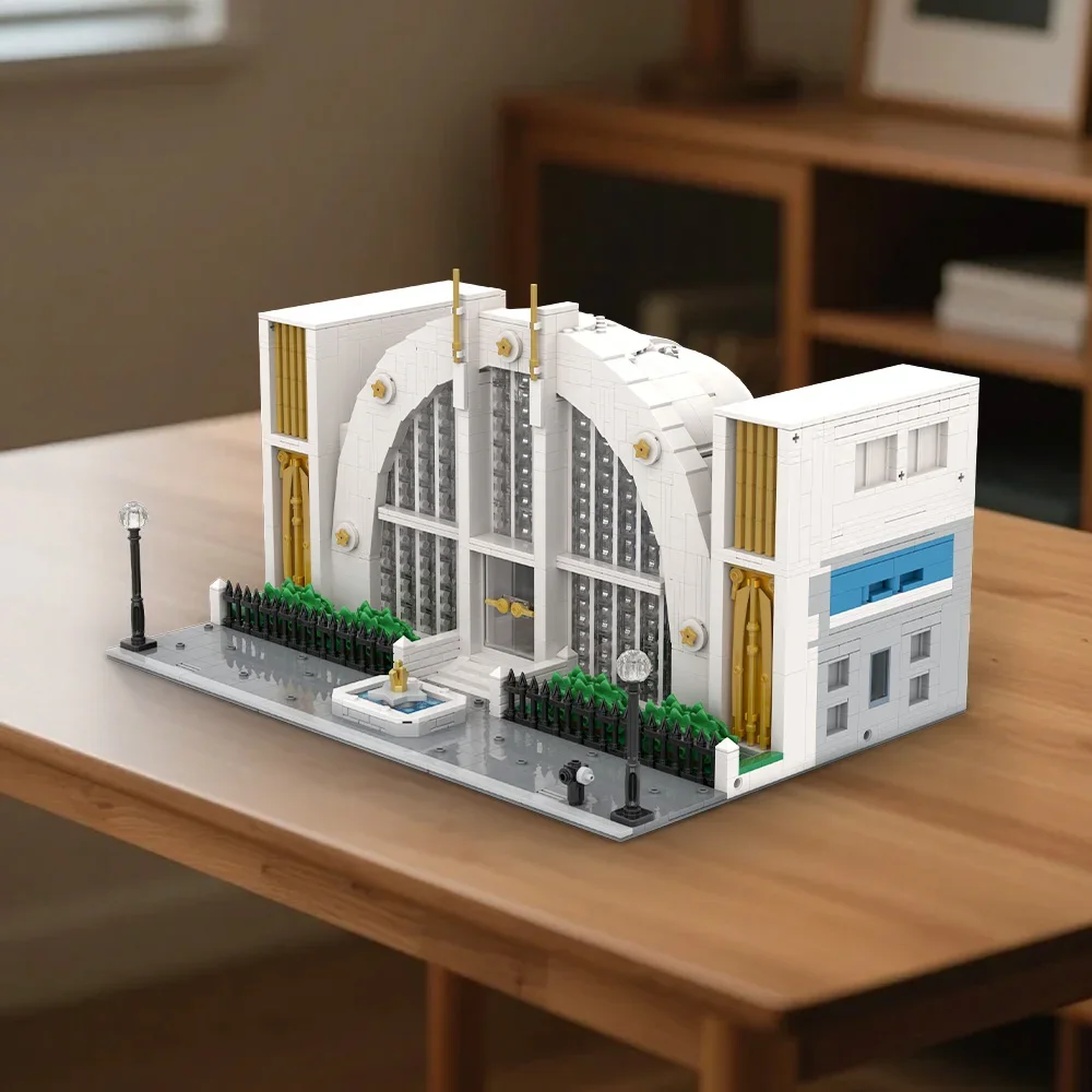 MOC-223163 bloques de construcción del salón de la justicia modelo superhéroe salón de la justicia arquitectura vista a la calle ladrillos montaje juguetes regalos