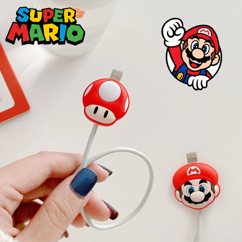 1Pcs Super Mario Cute Cartoon Data Cable Protector Durable Protector Wire Cord Headphone Phones Data Lines Protector Sleeve Gift