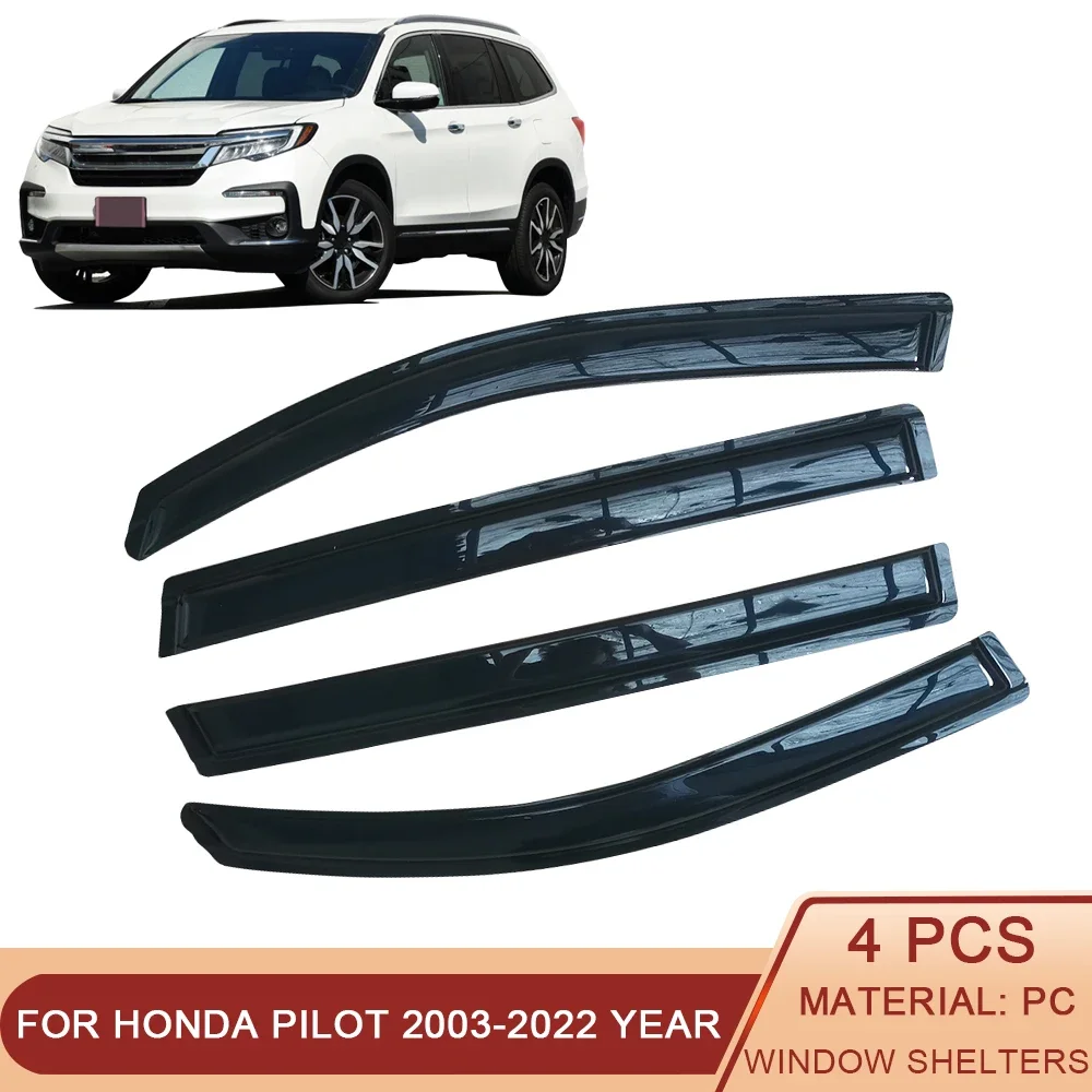 For Honda Pilot 2003-2022 Auto Side Window Wind Deflectors Visors Black Rain Guard Door Visor Vent Shades Dark Smoke Ventvisor