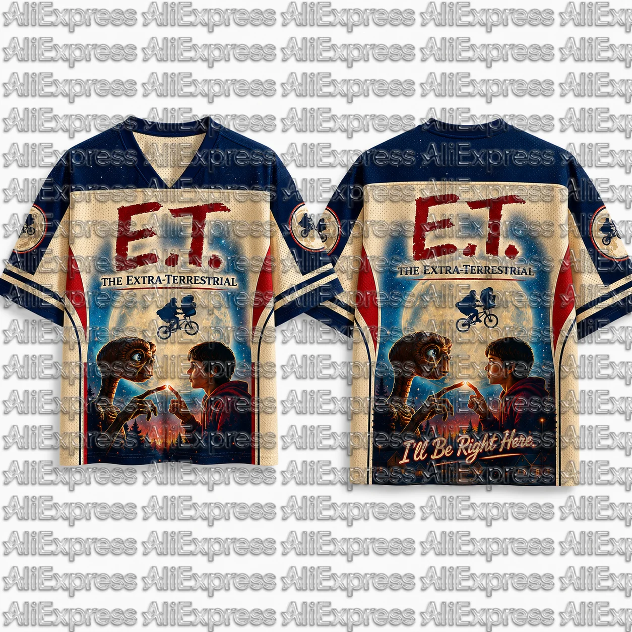 Retro Version E.T. Alien Movie Print Mesh V-neck Short Sleeved T-shirt for Men and Women Casual Streetwear 3D Printed Sports Top
