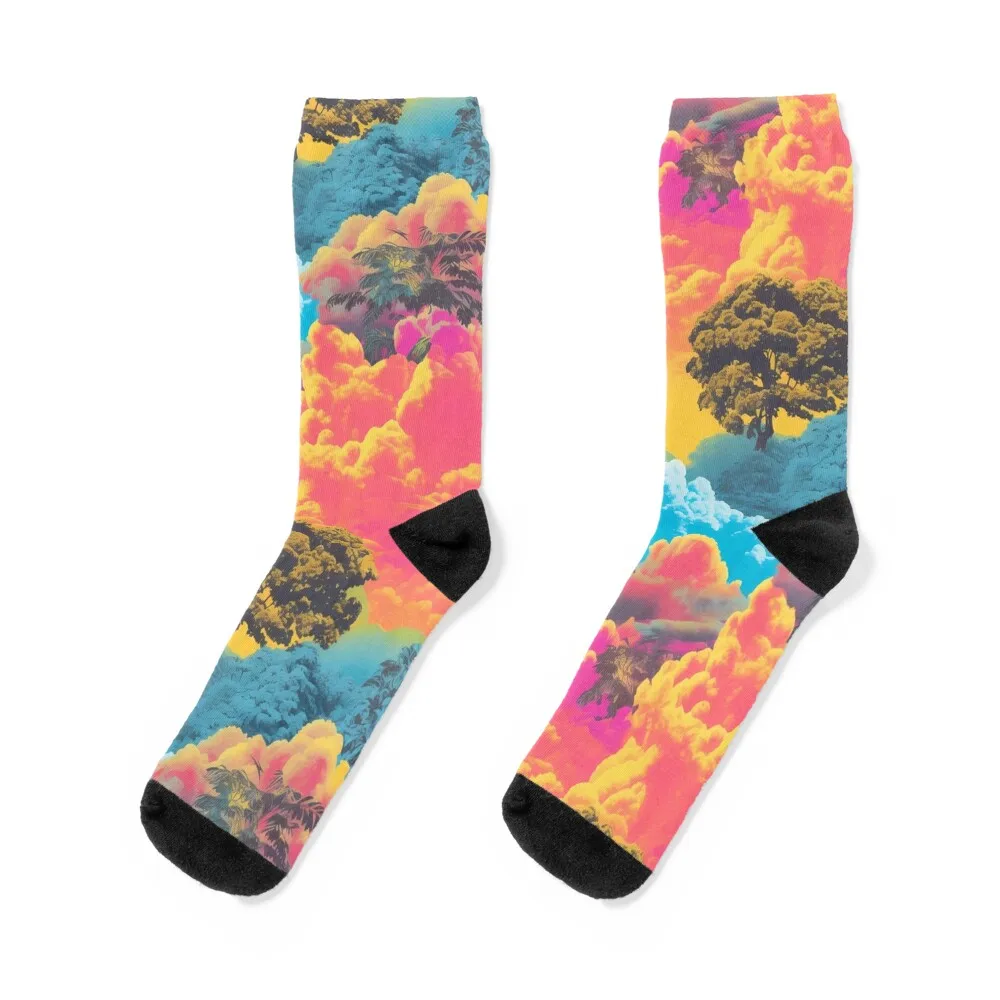 

Psychedelic Absurdism: Colorful Sky with Trees and Clouds Socks custom New year's crazy Girl'S Socks Men's
