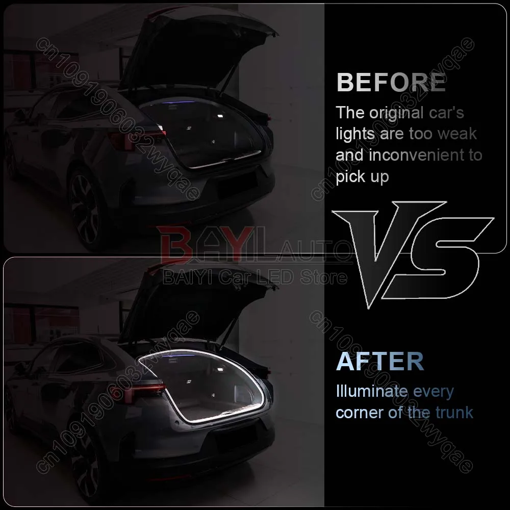 For Polestar 4 trunk light bar, Hidden luggage light belt, Car interior atmosphere light, Plug & play with vehicle-specific plug
