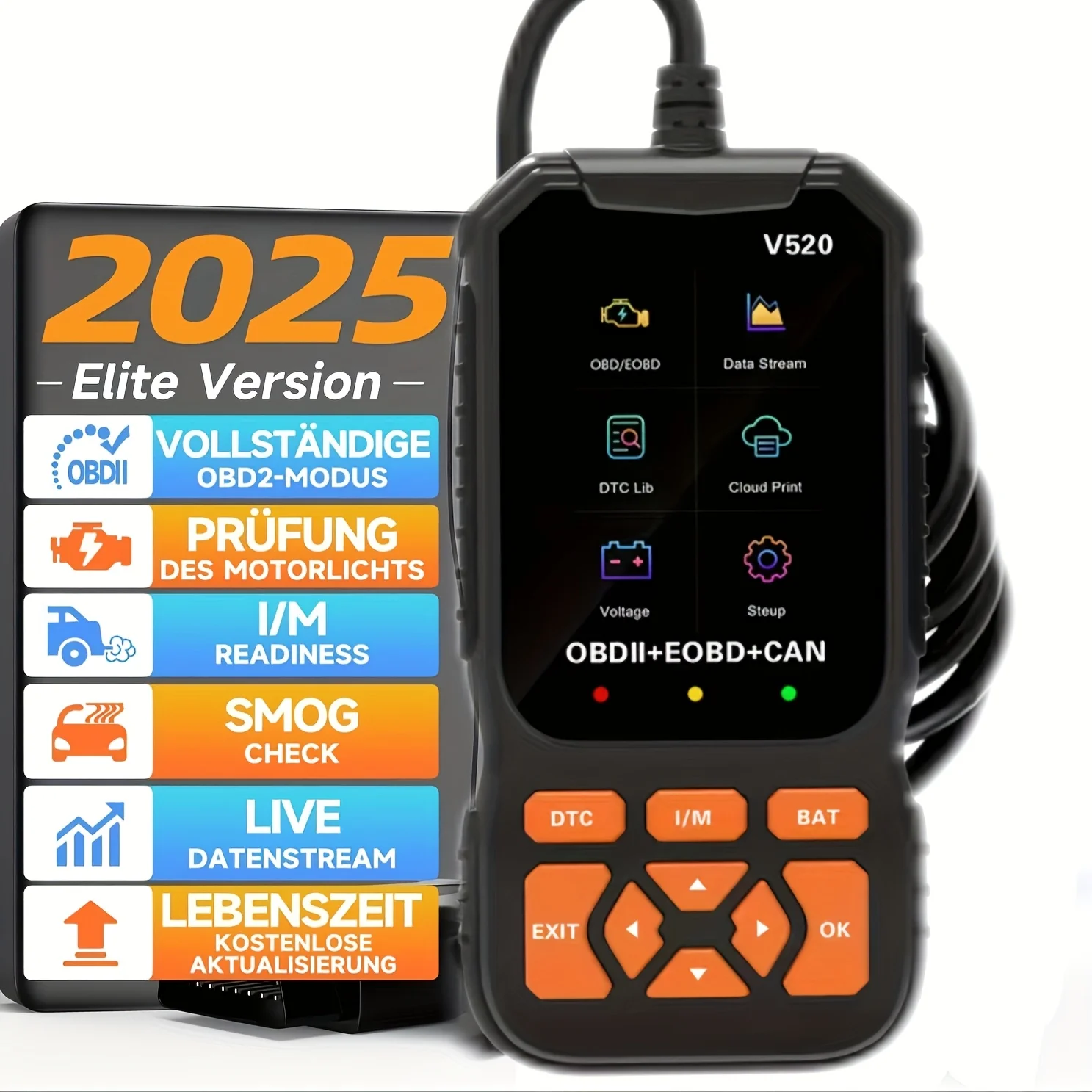 2025 New Model, Supports 8 Languages, Professional Obd2 Car Diagnostic Tool, Factory Direct Sale V520, Professional Code Reader and Scan Tool, Clears Fault Codes, Real-Time Data Stream, Enhanced Engine Fault Code Reading and Reset Tool, Powerful Features, Modern Design, Durable Structure, No Battery Required