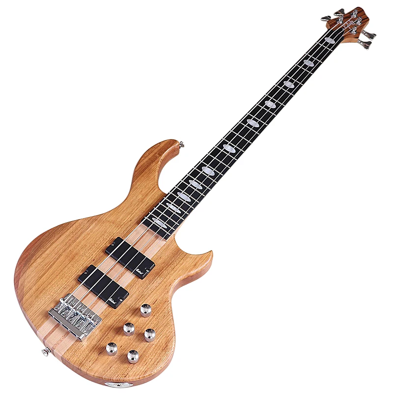 4 string neck Electric Bass Guitar with Okoume Body hickory wood top matte finish active pickup