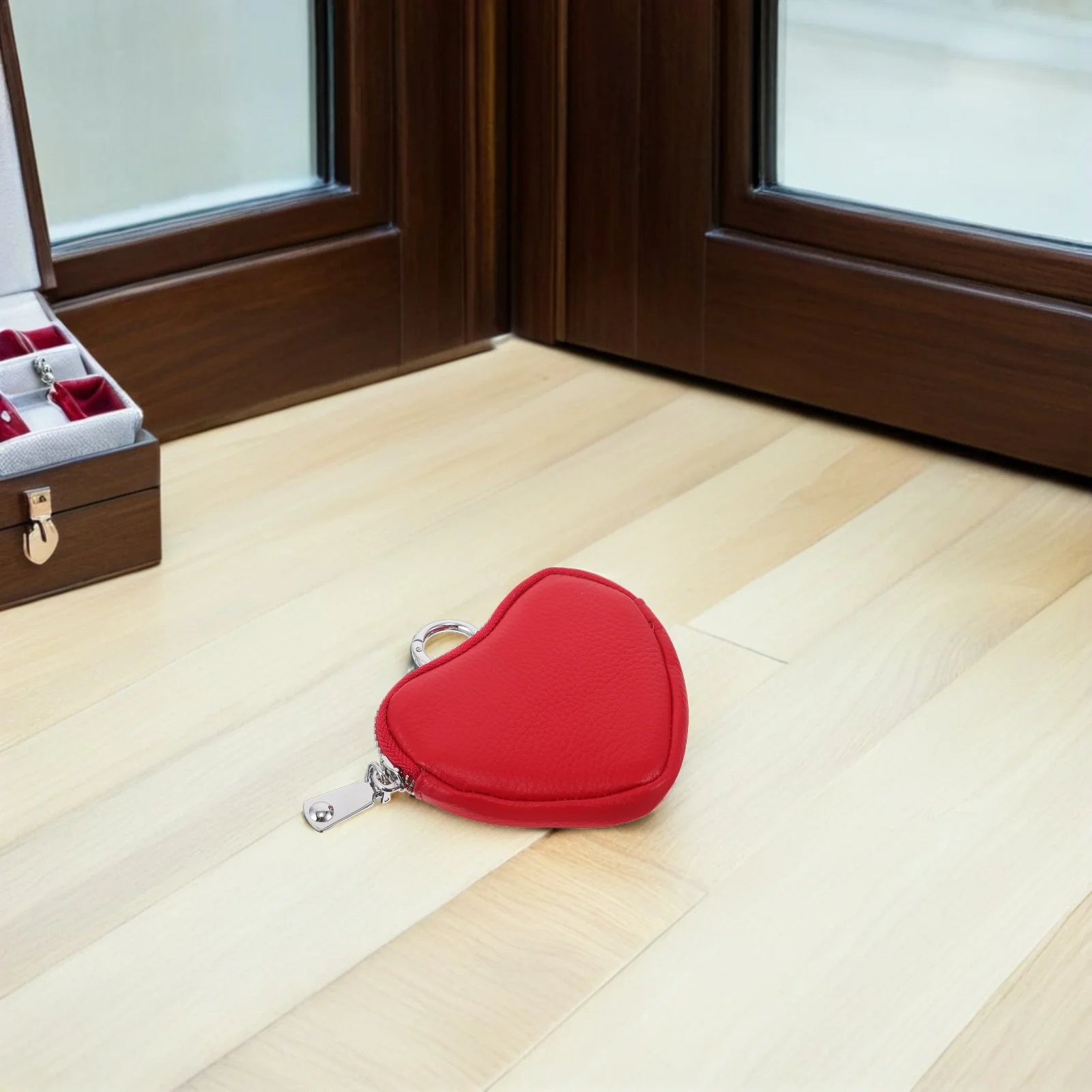 Portafoglio piccolo a forma di cuore rosso Portamonete femminile Portachiavi Mini custodia Elegante portamonete per viaggi Shopping Uso quotidiano Donna