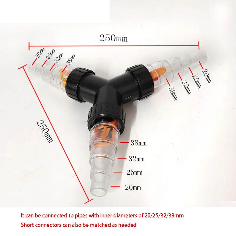 Y-type Tee connector Water divider 20mm 25mm 32mm 38mm For Aquarium Pump Filter Hose  Connector Water Distributor Outlet adapter