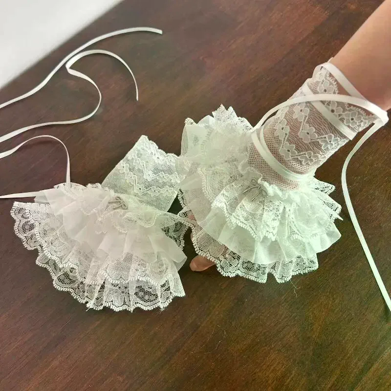 سترة الفتيات الإناث مزينة الأكمام وهمية الجوف خارج الكروشيه الأزهار الدانتيل القرن الأصفاد التطريز الإنتفاضات المرنة #3