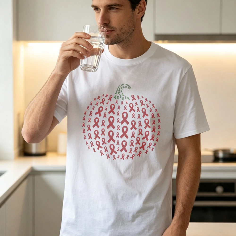 Heart Disease Awareness Women Cotton Tshirt Circle Arrangement Red Ribbon Symbol Fashion Charity Support Daily Unisex Tee