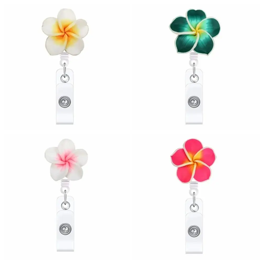 Cute Polymer Clay Badge Reel Card Holder Flower Shape Retractable ID Card Badge Clip Badge Holder Clips Office Employee