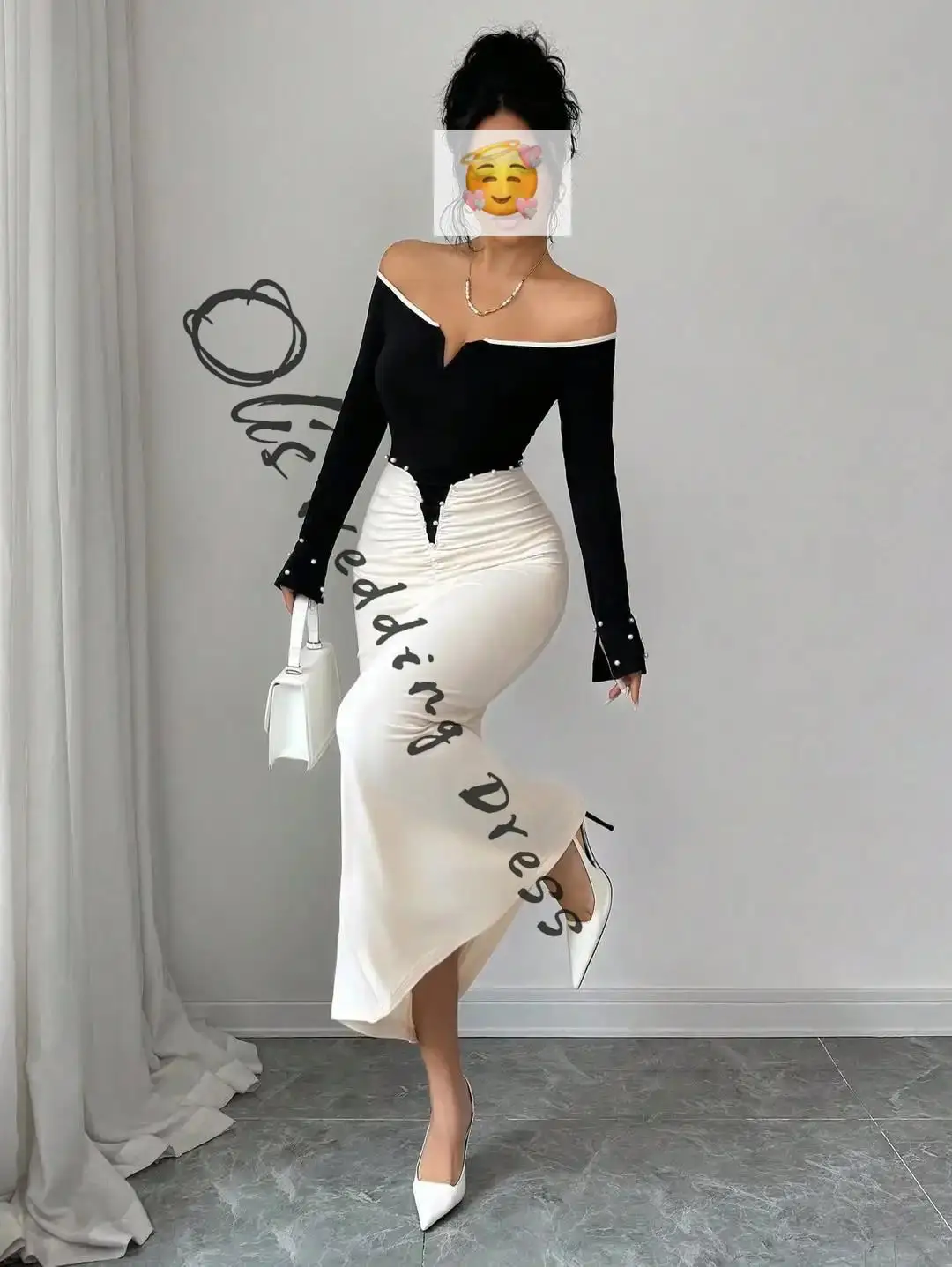 

customized Long Sleeves Prom Dresses Off The Shoulder Ankle Length Pleated Pearls Party Gowns for Women Evening Dresses