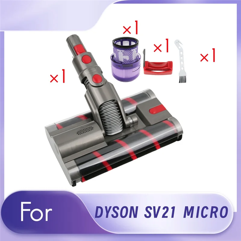 A83G-Sikat Rol Ganda + Kunci Sakelar + Filter SV21 untuk Kepala Vakum Pengganti Mikro SV21 Dyson Kepala Pembersih Rol Lembut