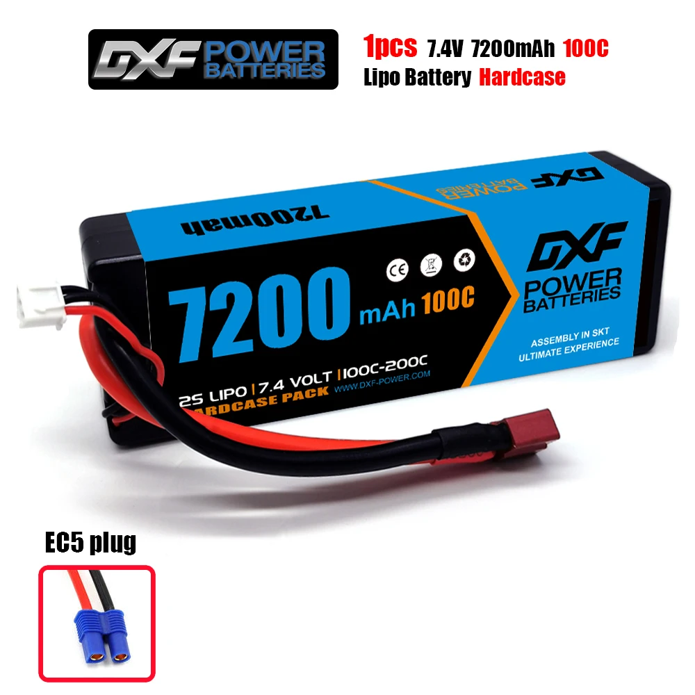 1/2PC DXF 2S Lipo Batterij 7.4V 7200mah 100C Hard Case XT60 EC5 TRX Deans XT90 voor Traxxas SCX10 Auto FPV Vliegtuig Truck RC Onderdelen