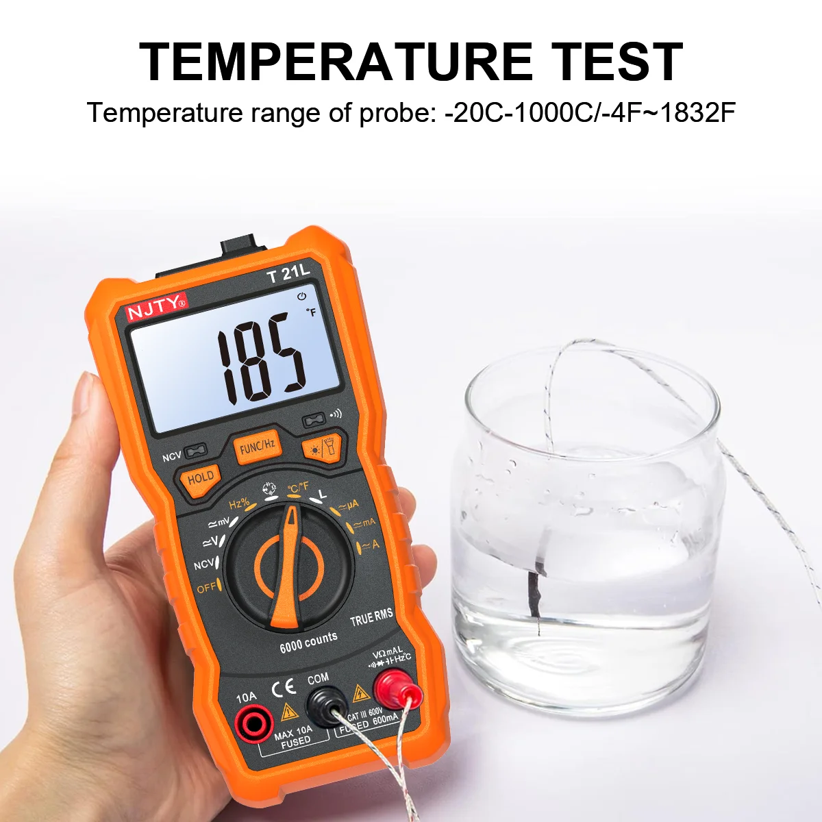 NJTY T21L Inductance Digital Multimeter 600μH-60H Range Duty Cycle 0.1-99% Temp DC AC Amp Voltage Resistance Capacitance NCV Hz