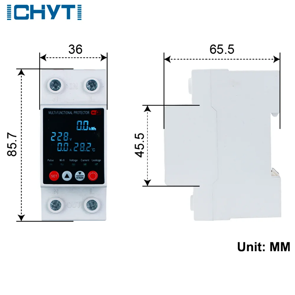 Pelindung Tegangan Lebih/Rendah dan Kebocoran Arus Tanah CHVP-63 Wifi Smart History Circuit