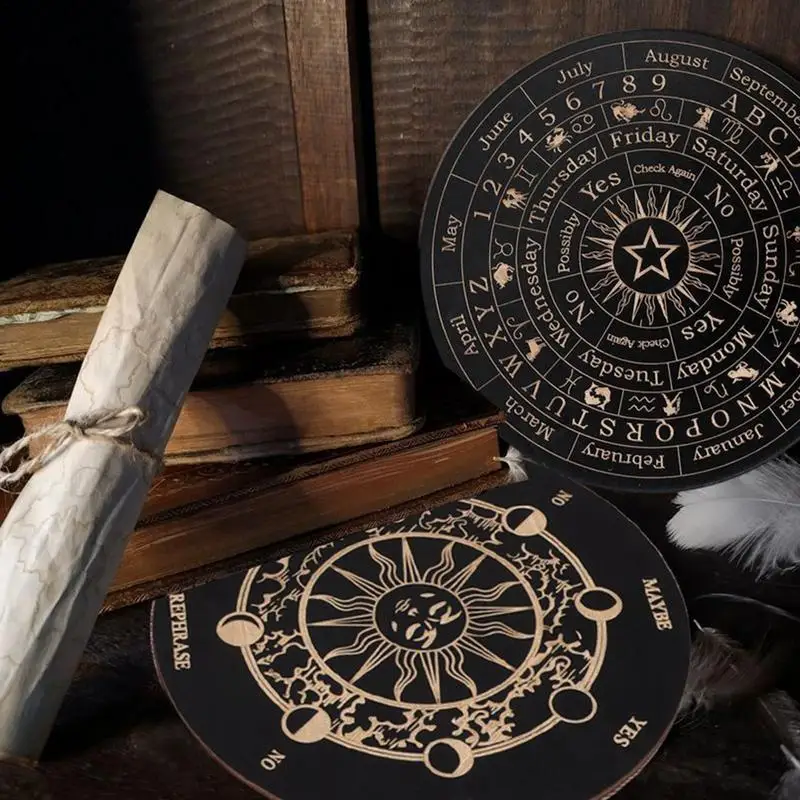 15cm Wooden Pendulum Board Black White Color with Stars Sun Moon for Divination Message Board Metaphysical Altar Decoration