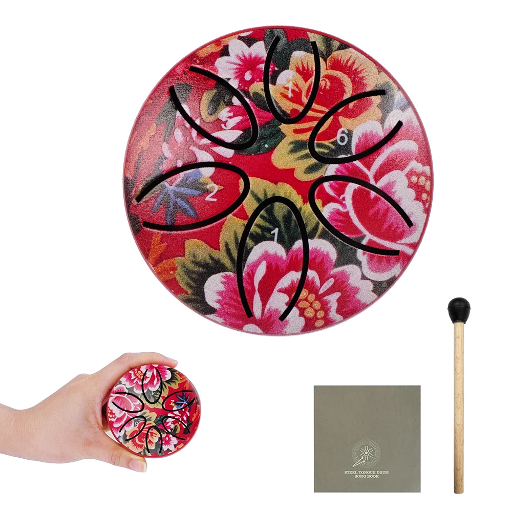 Dozzly Mini-Handpan-Trommel, 7,6 cm, 6 Noten, Stahlzunge, Chakra-Trommel, bunte Muster für Yoga, musikalisches Geschenk – Detail 12