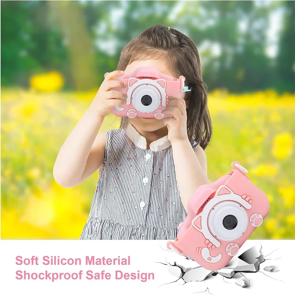 Kids Photo Camera Toys 1080P HD Digital Video Camera 2.0 Inch Screen with Cartoon Case 32GB Card for Birthday Festvial Gifts