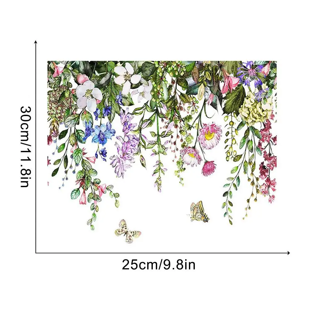변기 스티커 녹색 식물 꽃 잎 나비 벽 스티커, 욕실 꽃 자체 접착 PVC 벽화 홈 데칼