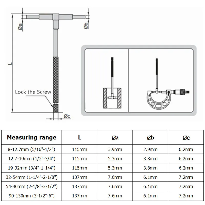 Manual Inner Diameter Measuring Tool 8-150mm Aperture Gauge Round Head Retractable Inner Diameter Aperture