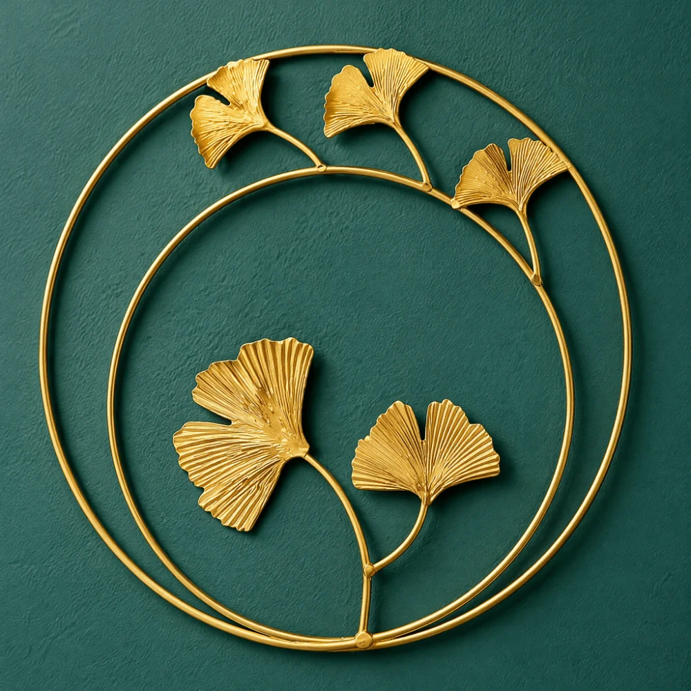 Luxury Metal Wall Hanging Decor Gold 11.02in Leaf Wall Ornament Light Luxury Round Leaf Decoration For Home