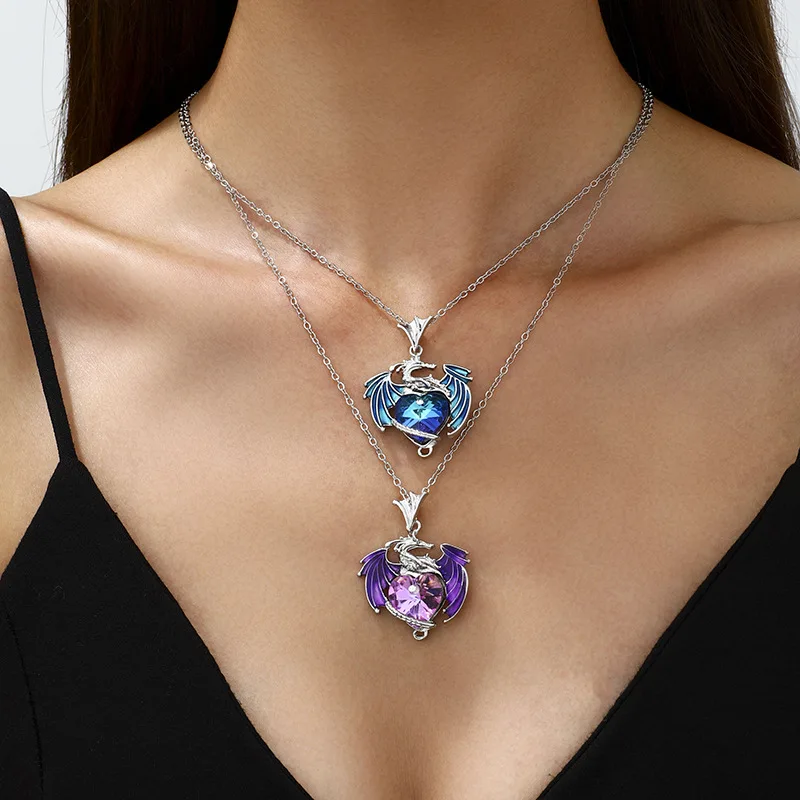 Damenmode-Schmuck, Kristall-Herz-Halskette, fliegende Drachen-Anhänger, Halsketten, Schmuck, Schlüsselbein-Kette, Choker, Geschenke – Detail 2