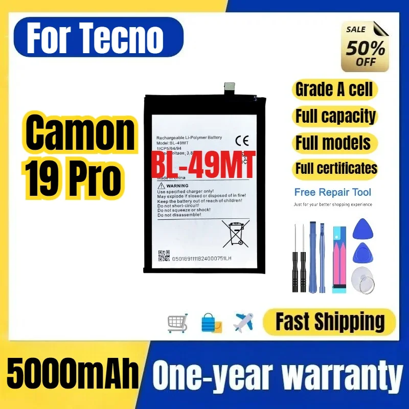 BL-49MT for Tecno Camon 19 Pro Phone Battery  0 Cycle High Quality High Capacity Replacement Bateria Grade A Cell with Tools