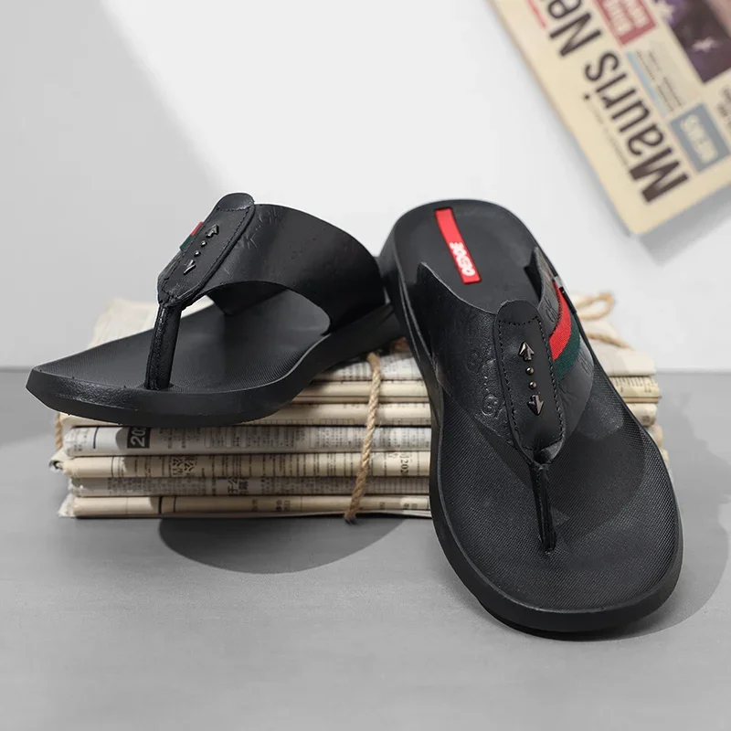 Brand Men Genuine Leather Slippers Fashion Flip Flops Home Shoes Summer Beach Mens Slippers Indoor Or Outdoor Sport Slides Shoes