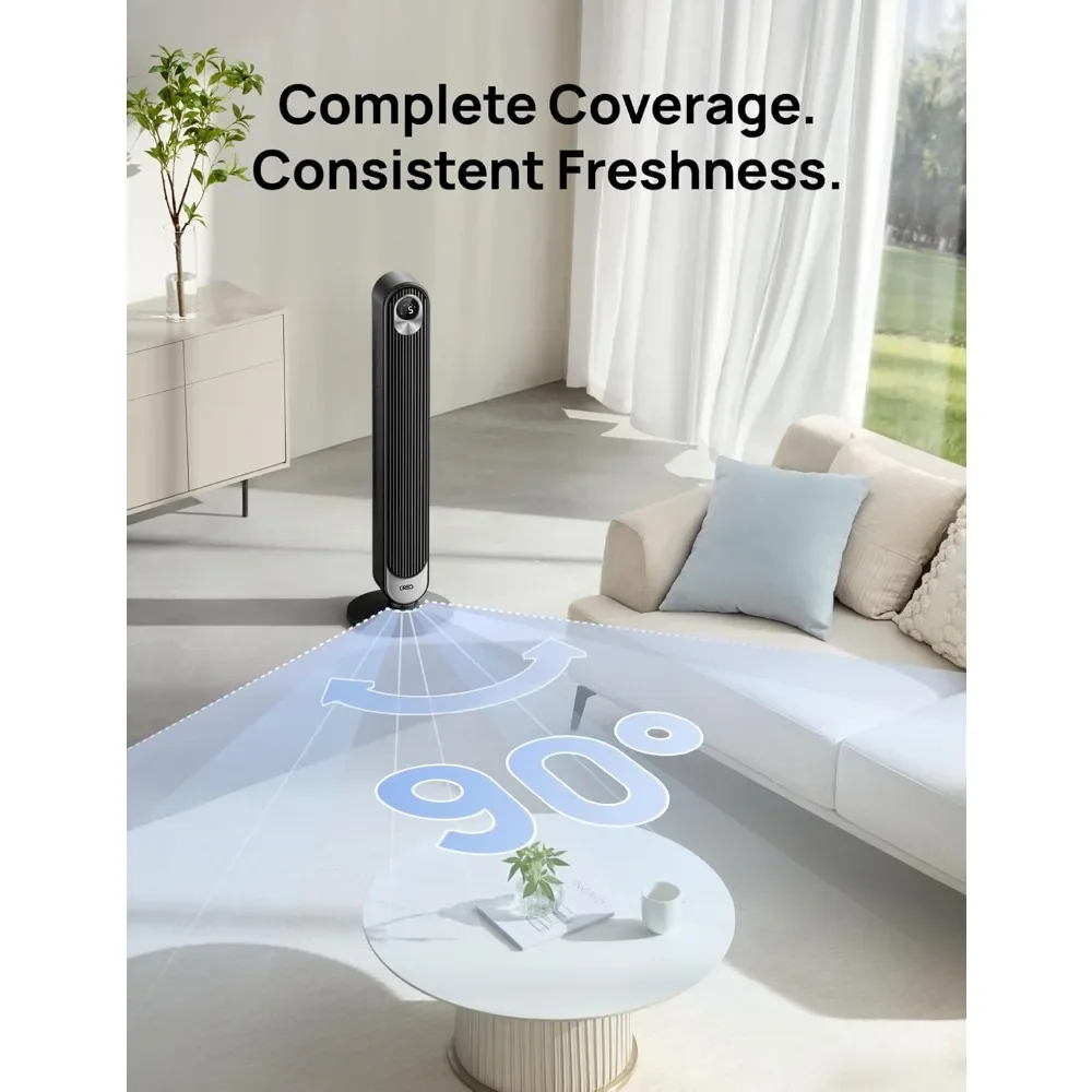 

Fan for Bedroom, 90° Oscillating Standing Fan, 30ft far, 28dB Quiet for Sleep, 6 Speeds, 4 Modes, 12H Timer, 42 Inch, Bladeless