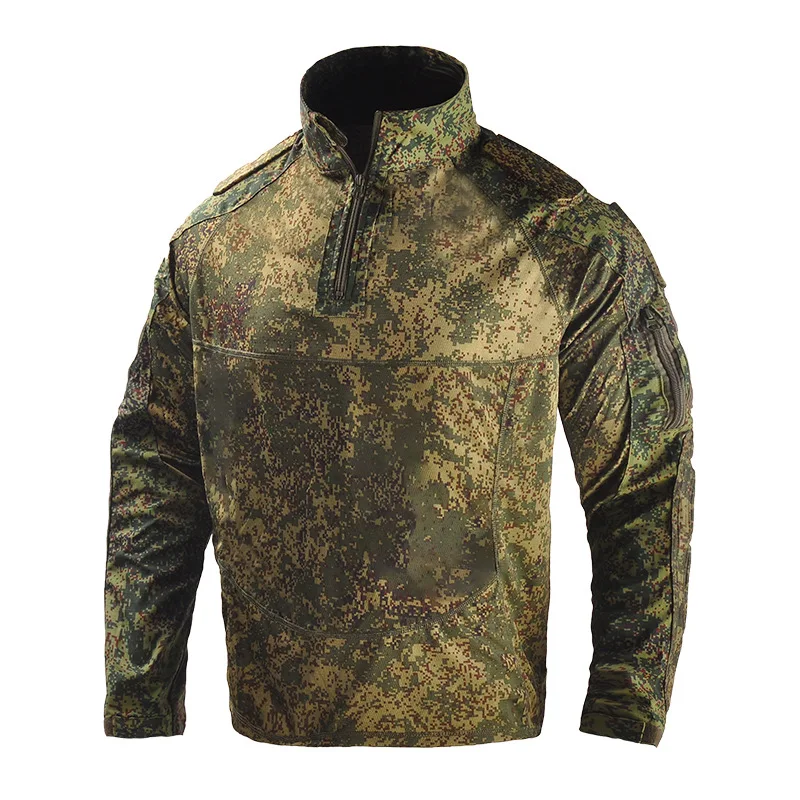 Hiking Combat Training Tops Mens Russian Camouflage Tactical Half Zip Pullover Durable Waterproof Stand Collar Hunting Shirt