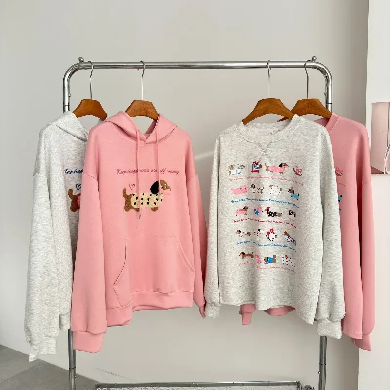 2024 Korean New Fashion Y2k Hoodies Women Loose Print Casual Harajuku Sweatshirts Female Autumn Embroidery Design Chic Clothes image 3