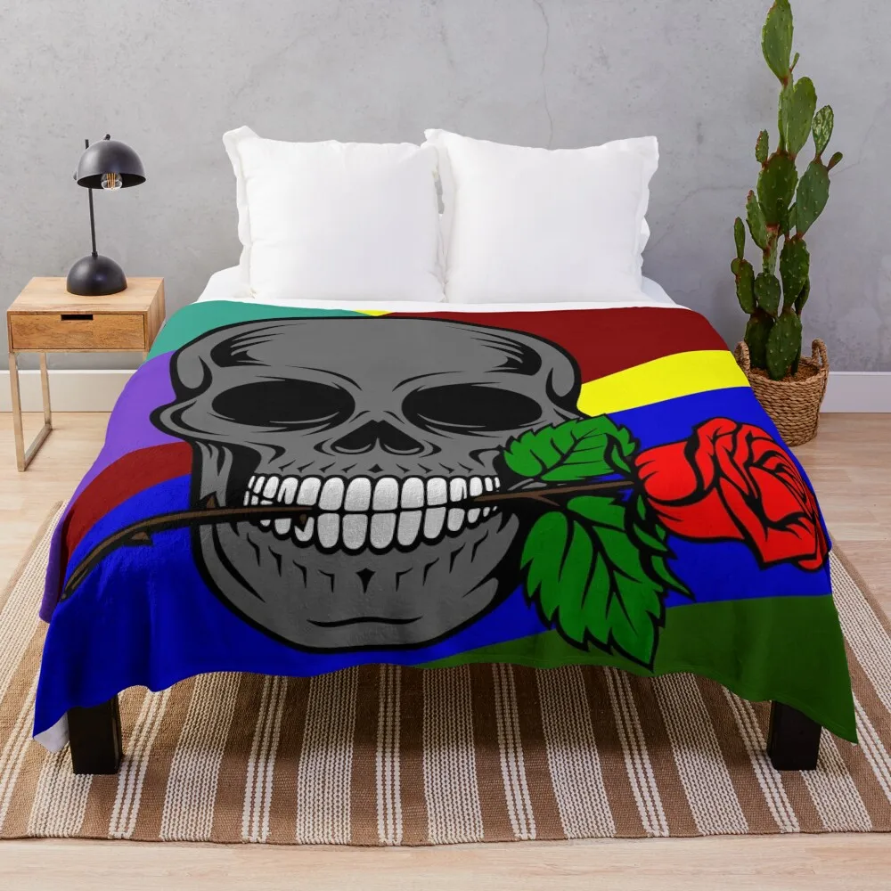 Skull with Rose: Bold Gothic Art Throw Blanket Sofas Custom wednesday Decorative Throw Blankets