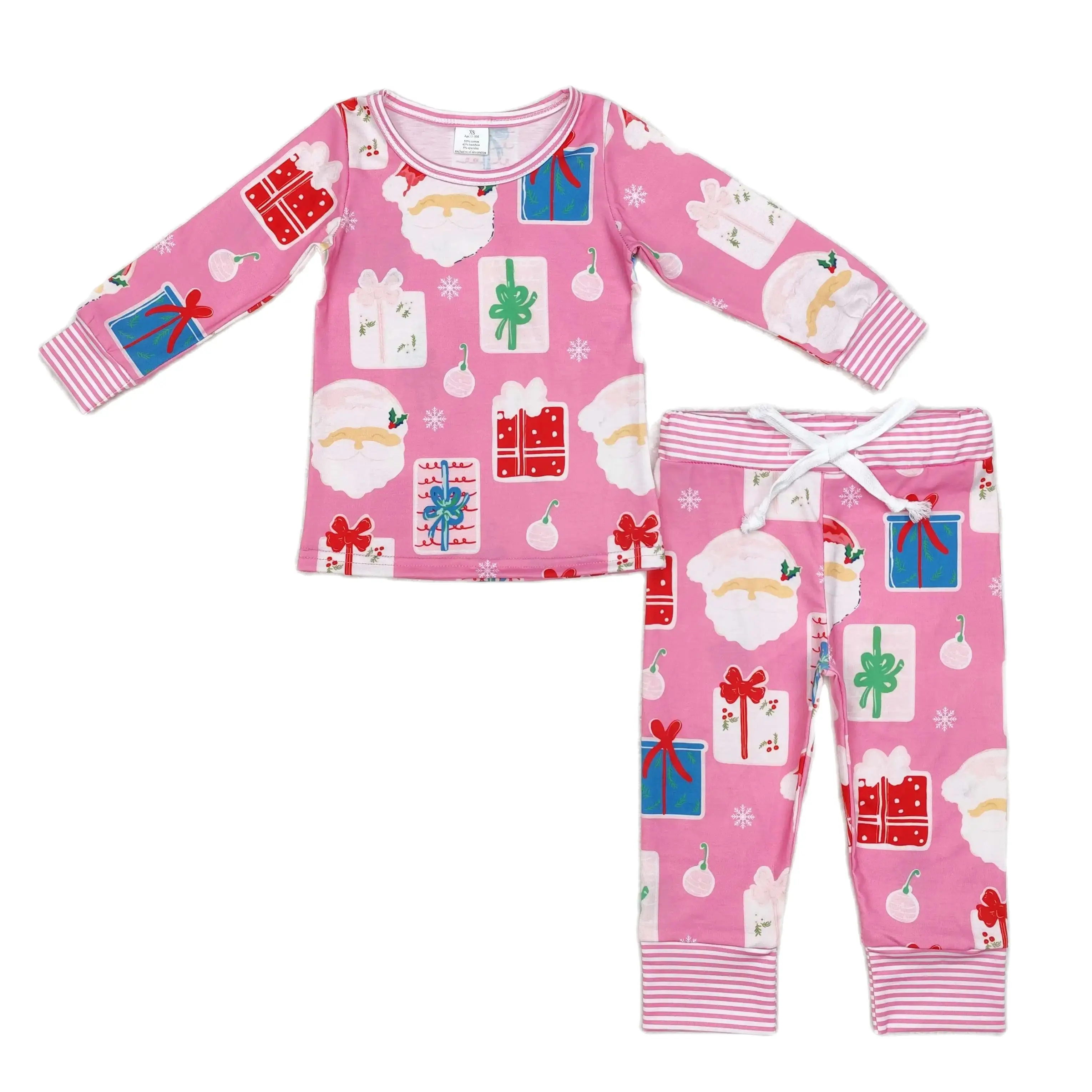 GLP1581 sibling sleep kids clothing modal santa claus gift pink print pajamas children's clothes girls autumn fall outfits rts