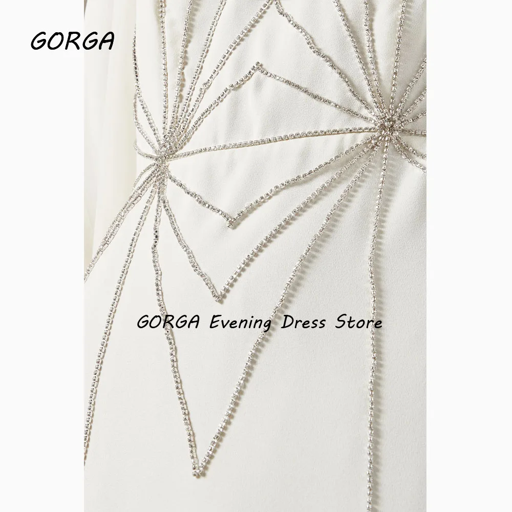 GORGA Ivory Beading High Neck Crepe Mermaid 2024 Slim Chiffon Long Sleeves Ocassion Gown Floor-Length Formal Evening Dress