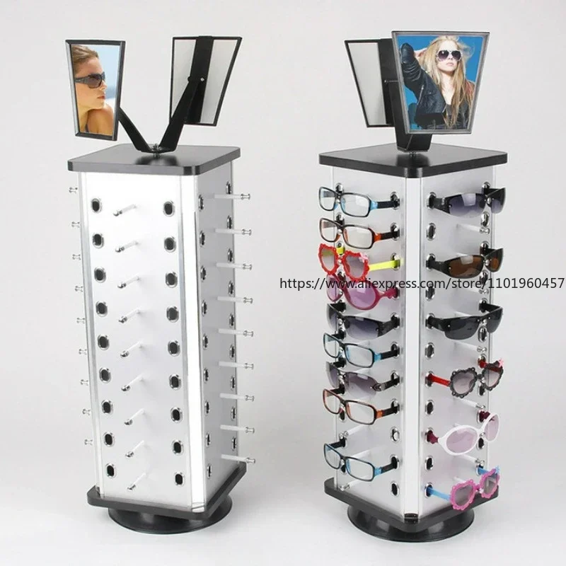 360 Rotating Sunglass Display Rack Metal Glasses Stand Holder 44 Pairs W/ Mirror Retail Sunglass Display Stand Sunglasses Rack