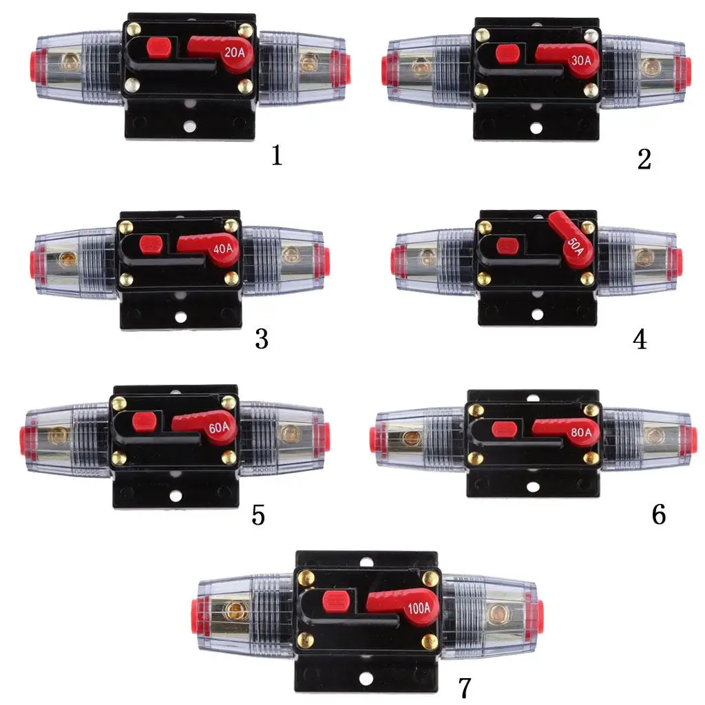 Disyuntor automático en línea, interruptor de reinicio Manual, fusible de Audio para coche, 12V-24V, 100A