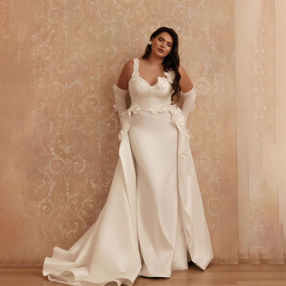 Mermaid Wedding Dresses With Detachable Train Sleeveless Customized  Made Satin Bridal Gown Vestido De Noival robe de mariée
