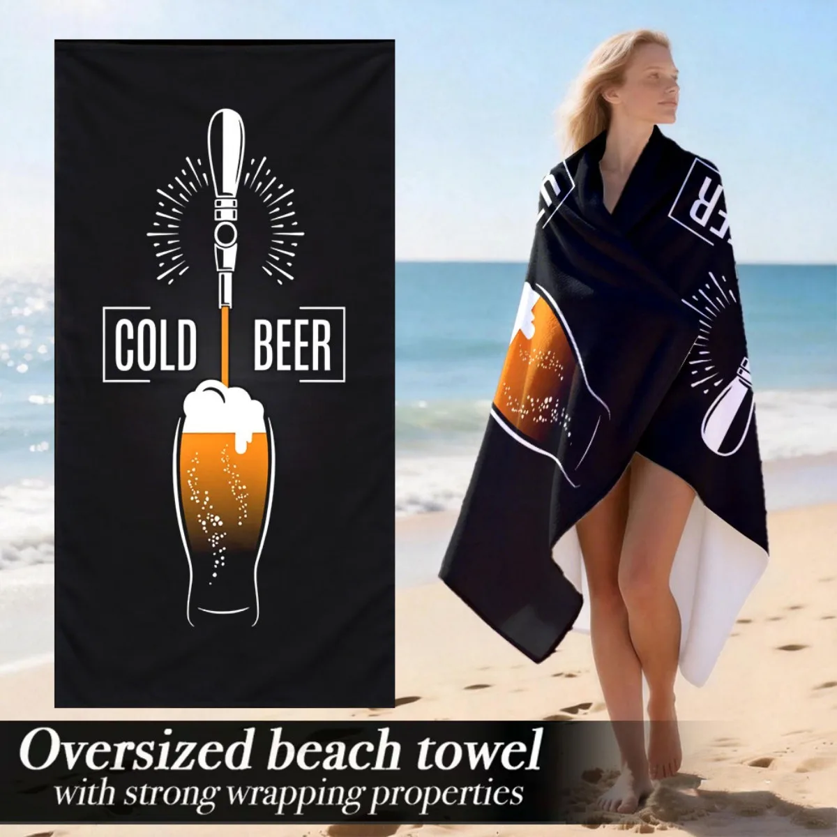 Plush Microfiber Beach Towel, Oversized Oblong, Lightweight Luxury, Absorbent, Strong Wrapping, Modern Style, Polyester, Machine