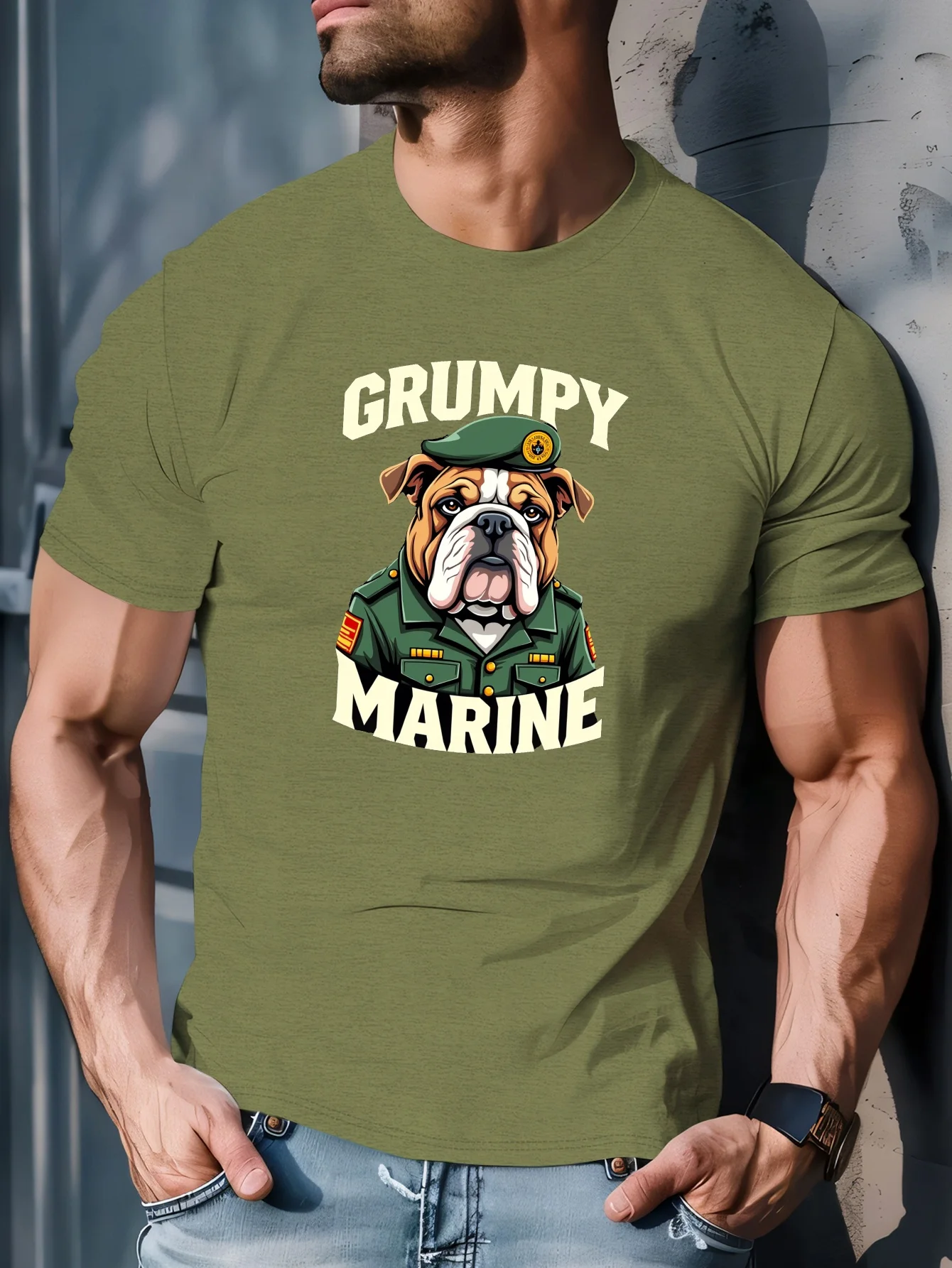 Grumpy Marine Corps Bulldog Graphic T-Shirt 100% Cotton O-Neck Short Sleeve Summer Casual Mens T-shirt Streetwear