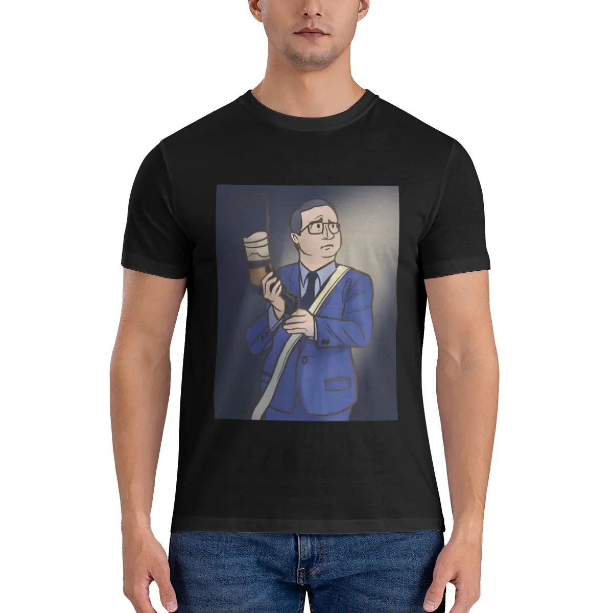 John Oliver Gun T-Shirt for Men John Oliver Novelty Pure Cotton Tees O Neck Short Sleeve T Shirts Summer Clothing